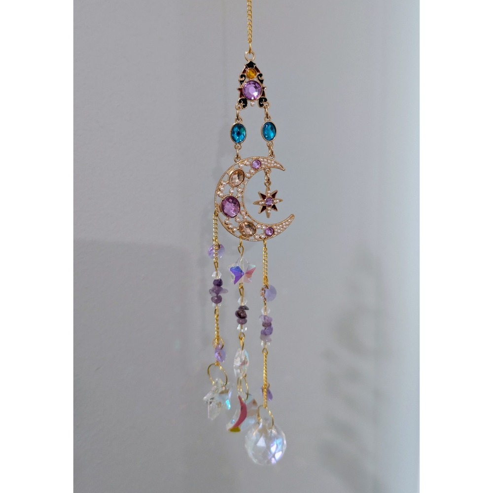 Crystal Suncatcher Rainbow Maker Prism Home Decor Celestial Moon Stars 17"
